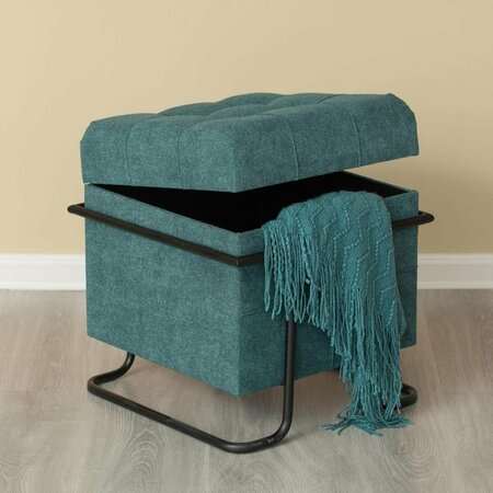 KD AMERICANA 19 x 17.5 x 17.5 in. Square Fabric Storage Ottoman with Black Metal Frame Blue KD3175144